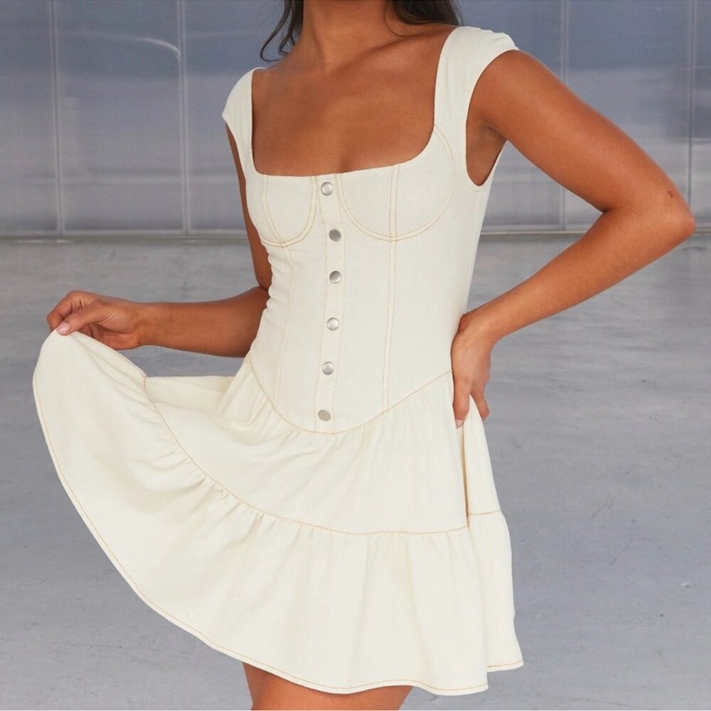 Peppermayo Cream Button-Front Mini Dress